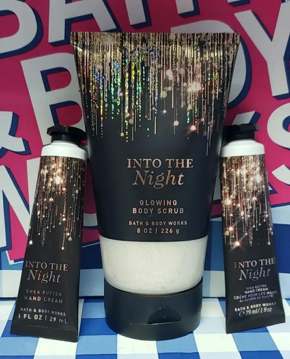 BBW Into The Night Glowing Body Scrub &2 Sets of Hand Cream